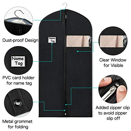 Zilink Garment Bags Suit Bags for Storage and Travel 54 inches Breathable Dust-Proof Dress Protector Bag with Clear Window for Suit, Dresses, Winter Coat, Pack of 3